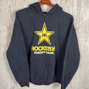 Rockstar Energy Drink Mens Large Black Graphic Pullover Hoodie Sweatshirt‎ L
